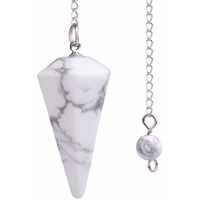 Winmaarc White Howlite Gemstone Rock Crystal Hexagonal Pointed Reiki Chakra Pendant Pendulum