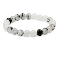 Winmaarc Black Rutilated Quartz Natural Gemstone Round Beads Stretch Bracelet Healing Reiki 8mm
