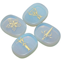 Winmaarc Healing Crystal 4 pcs Engraved Tarot Symbol Palm Stones Reiki Balancing