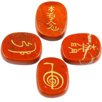 Winmaarc Healing Crystal Red Jasper 4 pcs Engraved Chakra Stones Palm Stone Reiki Balancing