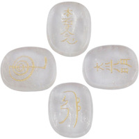 Winmaarc Healing Crystal Rock Quartz 4 pcs Engraved Chakra Stones Palm Stone Reiki Balancing