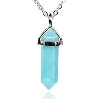 Winmaarc Natural Healing Reiki Point Chakra Cut Gemstone Pendant Necklace Gift Blue Amazonite