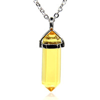 Winmaarc Natural Healing Reiki Point Chakra Cut Gemstone Pendant Necklace Gift Citrine