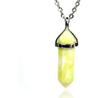Winmaarc Natural Healing Reiki Point Chakra Cut Gemstone Pendant Necklace Gift Lemon Jade