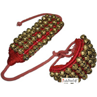 Prisha India Craft  Kathak (4) Four Line Big Bells (16 No. Ghungroo) Good Quality Ghungroo Red Pad Indian Classical Dancers Anklet Musical Instrument Bharatnatyam
