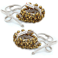 Prisha India Craft Kathak Ghungroo Pair, (25+25) (12 No. Ghungroo) Bells Tied with Cotton Cord Indian Classical Dancers Anklet Musical Instrument