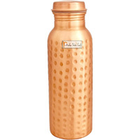 Prisha India Craft Copper Bottle, Hammered Design, Capacity 700 ML (23-oz), 2 Pieces