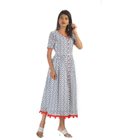 Pink Flamingo Clothing Classic Cotton Red & Blue Kurta Dress S (Size: Small)