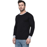 Solid Men Round Neck T-Shirt (Size: L, Color: Black)