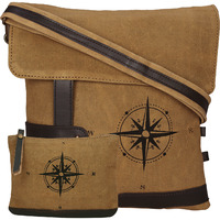 NEUDIS Genuine Leather & Recycled Stone Washed Canvas Travel Sling / Cross Body Bag for iPad & Tablet - Compass