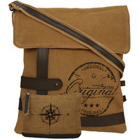 NEUDIS Genuine Leather & Recycled Stone Washed Canvas Travel Sling / Cross Body Bag for iPad & Tablet - Original - Brown