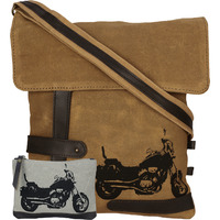 NEUDIS Genuine Leather & Recycled Stone Washed Canvas Travel Sling / Cross Body Bag for iPad & Tablet - Bike - Brown
