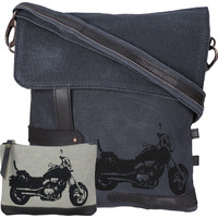 NEUDIS Genuine Leather & Recycled Stone Washed Canvas Travel Sling / Cross Body Bag for iPad & Tablet - Bike - Blue