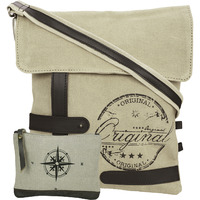 NEUDIS Genuine Leather & Recycled Stone Washed Canvas Travel Sling / Cross Body Bag for iPad & Tablet - Original - Beige
