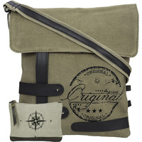 NEUDIS Genuine Leather & Recycled Stone Washed Canvas Travel Sling / Cross Body Bag for iPad & Tablet - Original - Green