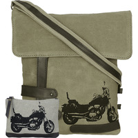 NEUDIS Genuine Leather & Recycled Stone Washed Canvas Travel Sling / Cross Body Bag for iPad & Tablet - Bike - Green