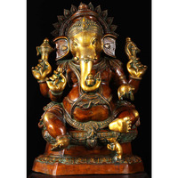 Brass Seated Ganesha Statue with Mooshika 32 Inches