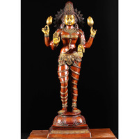 Brass Lakshmi Statue Holding 2 Lotus Flowers 52 Inches