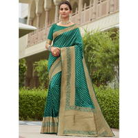 Designer Aqua Green Silk Wedding Wear Saree For Women