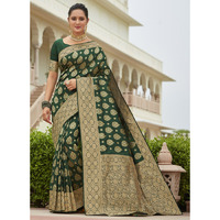 Designer Dark Green Silk Wedding Wear Saree For Women