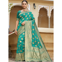 Designer Turquoise Banarasi Silk Traditional Saree For Women