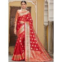 Designer Red Banarasi Silk Traditional Saree For Women