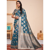Turquoise Silk Indian Designer Wedding Wear Saree