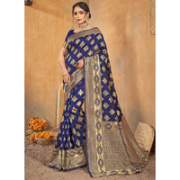 Navy Blue Silk Indian Designer Wedding Wear Saree