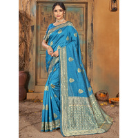 Sky Blue Silk Indian Designer Wedding Wear Saree