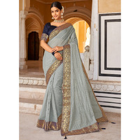 Grey Cotton Checks Indian Designer Wedding Wear Saree