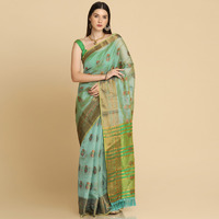 Asisa Turquoise Organza Silk With Stone Work Saree (Color: Turquoise)