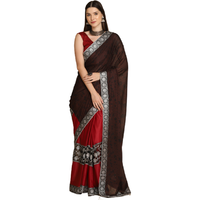 Asisa Janvi Dark Maroon Zari Work Party Wear Crepe Sarees (Color: Dark Maroon)