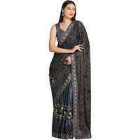 Asisa Janvi Dark Grey Zari Work Party Wear Crepe Sarees (Color: Dark Grey)