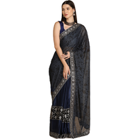 Asisa Janvi Royal Blue Zari Work Party Wear Crepe Sarees (Color: Royal Blue)