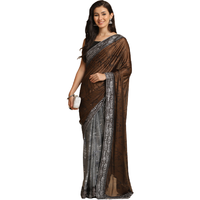 Asisa Janvi Dark Brown Zari Woven Party Wear Crepe Sarees (Color: Dark Brown)