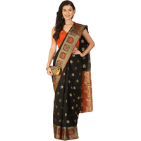 Asisa Kabira Black Resham Woven Art Silk Sarees (Color: Black)