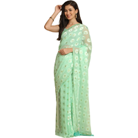 Asisa Kesariya Turquoise Thread Work Designer Chiffon Sarees (Color: Turquoise)