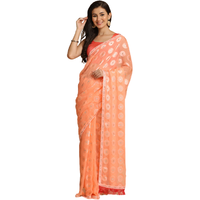 Asisa Kesariya Peach Thread Work Designer Chiffon Sarees (Color: Peach)