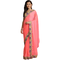 Asisa Rose Baby Pink Resham Embroidery Organza Sarees (Color: Baby Pink)