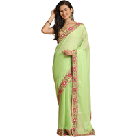 Asisa Rose Lime Resham Embroidery Organza Sarees (Color: Lime)