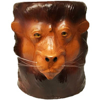 Embossed Lion Leather Covered Paper Mache Accent Table