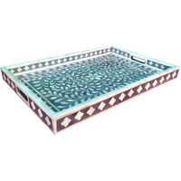 Gray Floral Bone Inlay Serving Tray