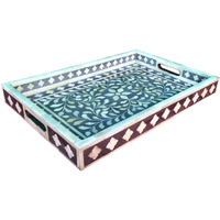 Floral  Bone Inlay Serving Tray in Gray