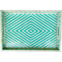 Green Geometric Bone Inlay Serving Tray