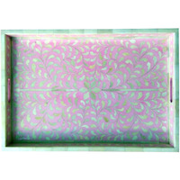 Pink Floral Bone Inlay Serving Tray