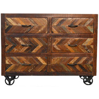 Reclaimed Industrial Sideboard Buffet Table on Iron Wheels