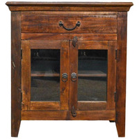 Reclaimed  Rustic Floor Storage Cabinet Table with Glass Doors