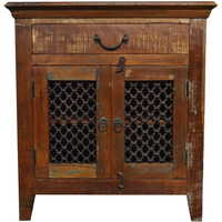 Reclaimed  Rustic Floor Storage Cabinet Table with Iron Grill