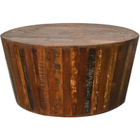 Reclaimed Barrel 36  Round Tapered Sides Rustic Coffee Table