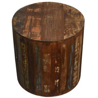 Reclaimed Wood Rustic Round Stool  Side Table
